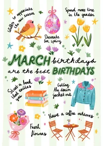 Verjaardagskaart felicitatie maart lente vrouw meisje