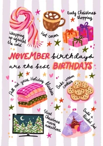 Verjaardagskaart felicitatie november winter vrouw meisje