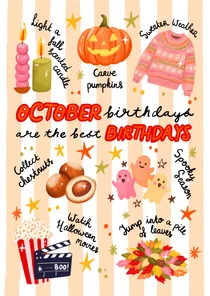 Verjaardagskaart felicitatie oktober herfst vrouw meisje