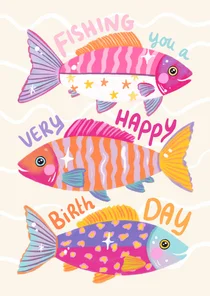 Verjaardagskaart felicitatie vissen vrouw meisje
