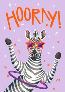 Verjaardagskaart felicitatie vrolijk dansende zebra