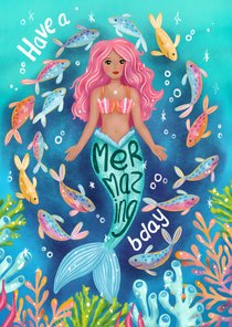 Verjaardagskaart felicitatie zeemeermin meisje mermaid