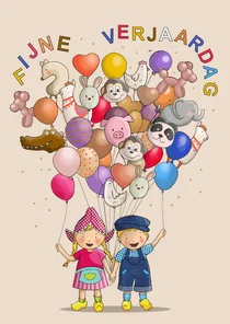 Verjaardagskaart Fien en Teun met ballonnen