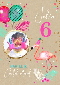 Verjaardagskaart flamingo ballonnen