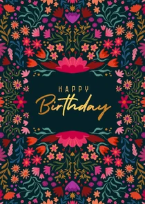 Verjaardagskaart folk bloemen gekleurd