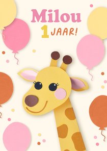 Verjaardagskaart giraf en ballonnen