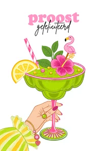 Verjaardagskaart glas cocktail groen roze