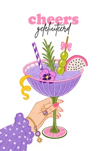Verjaardagskaart glas cocktail paars roze