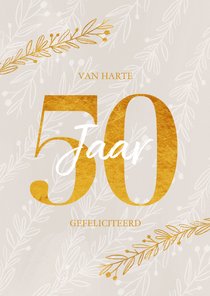 Verjaardagskaart gouden 50 jaar en takjes