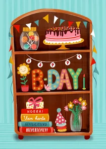 Verjaardagskaart 'Happy B-Day-kast'