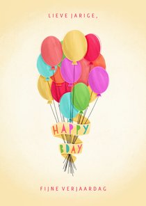 Verjaardagskaart happy bday met bosje ballonnen