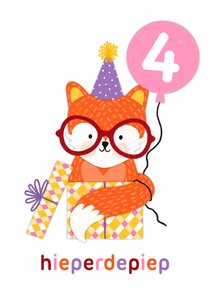 Verjaardagskaart happy vosje kado ballon roze