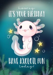 Verjaardagskaart 'have Axolotl fun' kind illustratie