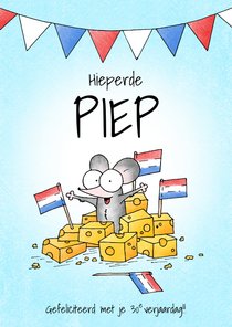 Verjaardagskaart - Hieperdepiep met muis tussen stukjes kaas