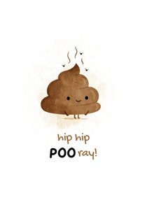 Verjaardagskaart hip hip pooray met drol