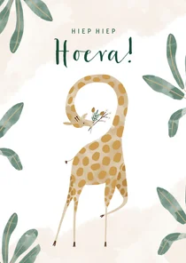 Verjaardagskaart hip met jungle bladeren en giraf