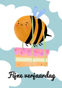 Verjaardagskaart hommel met taart