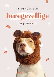 Verjaardagskaart hond beer confetti humor