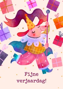 Verjaardagskaart hond in clownspakje