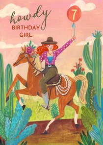 Verjaardagskaart howdy birthday girl meisje