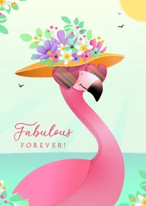 Verjaardagskaart humor fabulous flamingo tropische bloemen