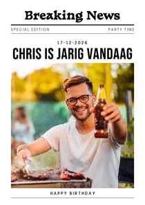 Verjaardagskaart in voorpagina krantstijl met foto