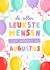 Verjaardagskaart jarig in augustus met ballonnen
