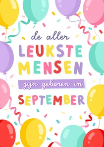Verjaardagskaart jarig in september met ballonnen