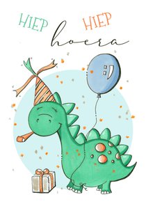 Verjaardagskaart jongen - dinosaurus met ballon