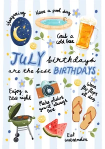 Verjaardagskaart juli felicitatie zomer man jongen