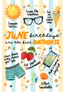 Verjaardagskaart juni felicitatie zomer man jongen