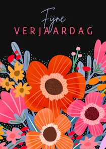 Verjaardagskaart kleuren bom aan bloemen