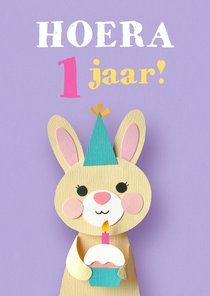 Verjaardagskaart konijn 1 jaar