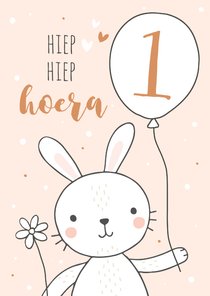 Verjaardagskaart - Konijn met ballon