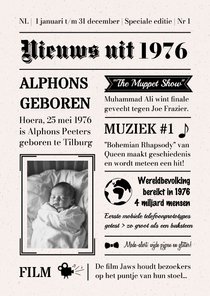 Verjaardagskaart krant nieuwsbericht vintage 1976 50 jaar