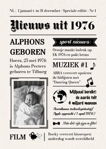 Verjaardagskaart krant nieuwsbericht vintage 1976 50 jaar