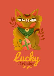 Verjaardagskaart lucky cat