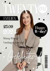 Verjaardagskaart magazine 21 jaar twenty one confetti