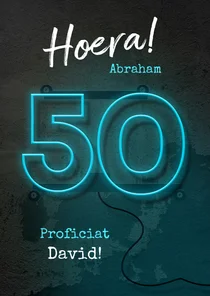 Verjaardagskaart man 50 jaar stoer neon blauw ballon