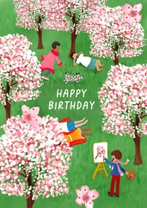 Verjaardagskaart met bloesembomen