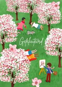 Verjaardagskaart met bloesembomen