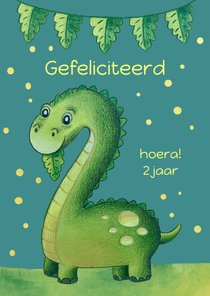 Verjaardagskaart met dino in de vorm van een 2