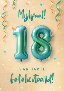 Verjaardagskaart met feestelijke heliumballonnen 18 jaar 