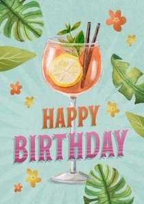 Verjaardagskaart met getekende cocktail