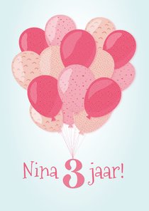 Verjaardagskaart met hippe roze meisjesballonnen