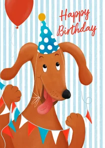 Verjaardagskaart met hond en hoedje