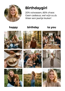 Verjaardagskaart met Instagramfeed fotocollage