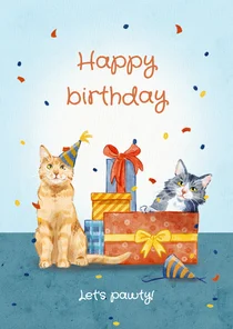 Verjaardagskaart met katten en cadeautjes