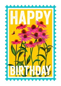 Verjaardagskaart met knalroze bloemen