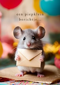 Verjaardagskaart met lief muisje piepklein berichtje ballon